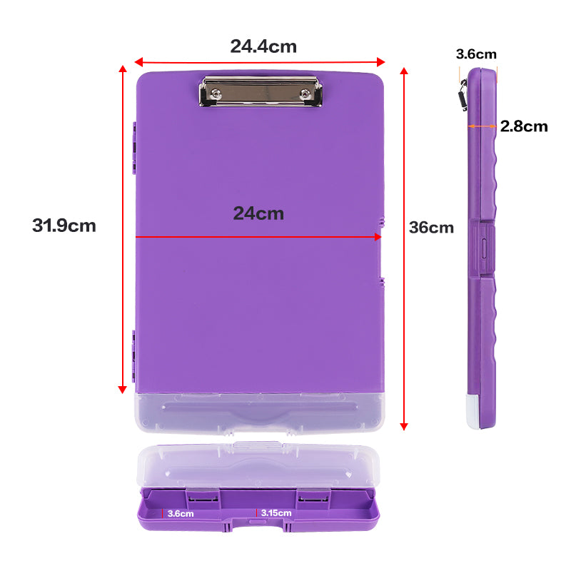 Plastic A4 Clipboard Folder with Storage and Separate Pen Holder Colour Purple Blue Black