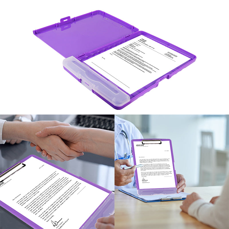 Plastic A4 Clipboard Folder with Storage and Separate Pen Holder Colour Purple Blue Black