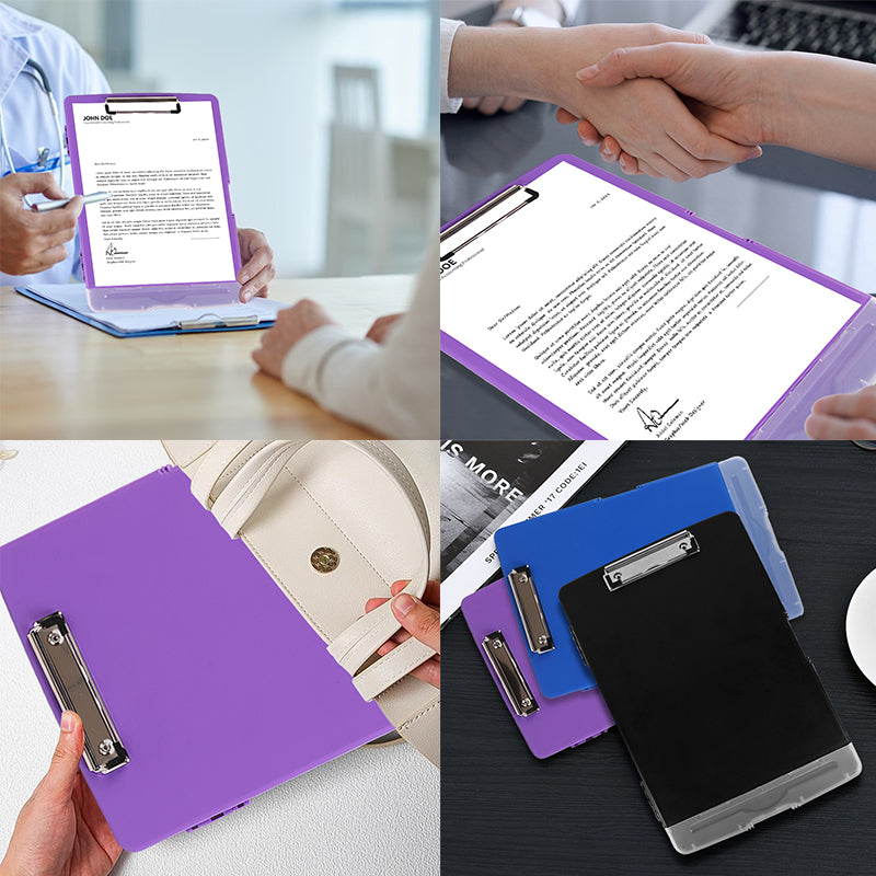 Plastic A4 Clipboard Folder with Storage and Separate Pen Holder Colour Purple Blue Black