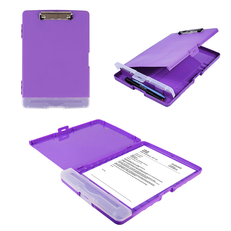 Plastic A4 Clipboard Folder with Storage and Separate Pen Holder Colour Purple Blue Black