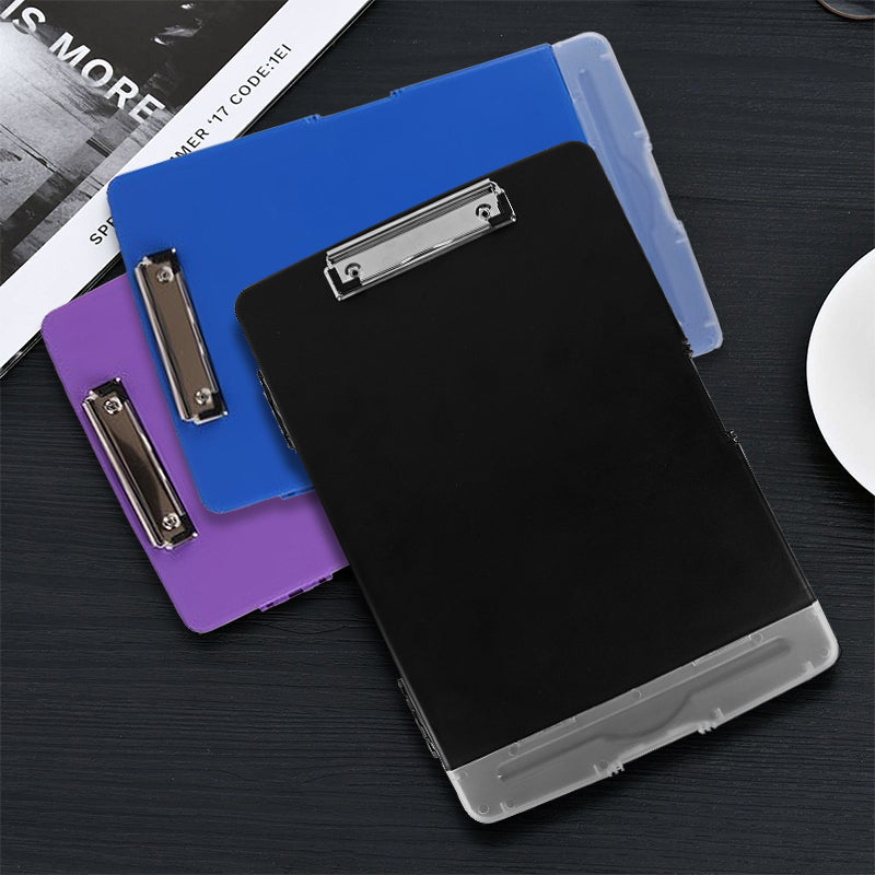 Plastic A4 Clipboard Folder with Storage and Separate Pen Holder Colour Purple Blue Black