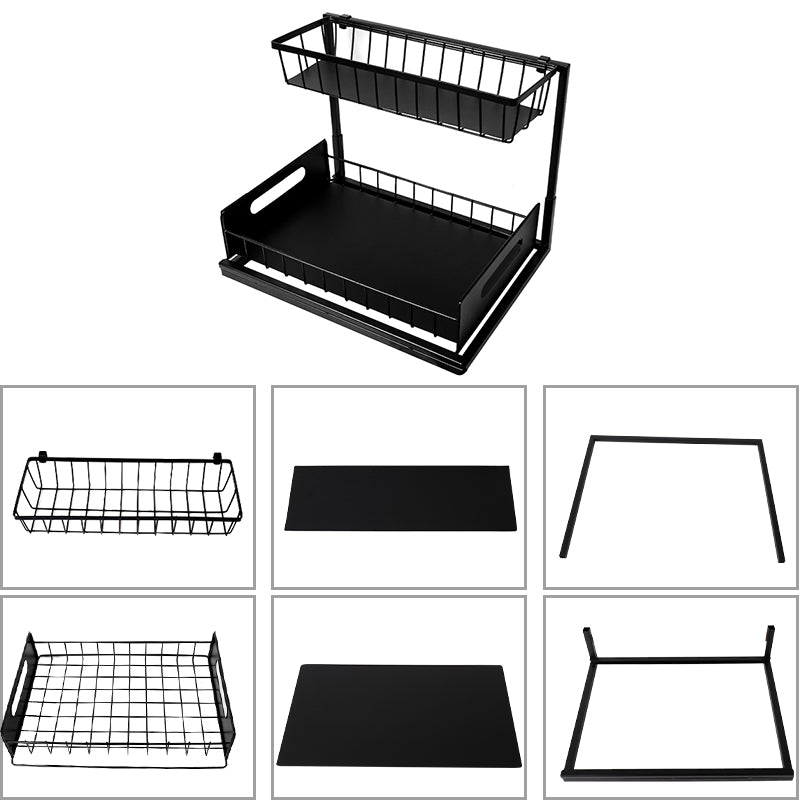 2 Tier Under Sink Pull-out Drawer Storage Shelf Organizer for Kitchen Bathroom - Black