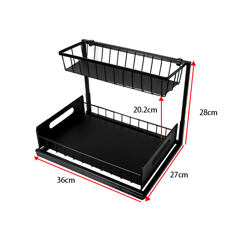 2 Tier Under Sink Pull-out Drawer Storage Shelf Organizer for Kitchen Bathroom - Black