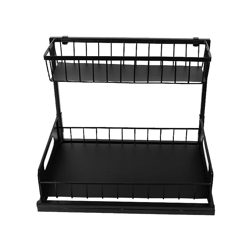 2 Tier Under Sink Pull-out Drawer Storage Shelf Organizer for Kitchen Bathroom - Black