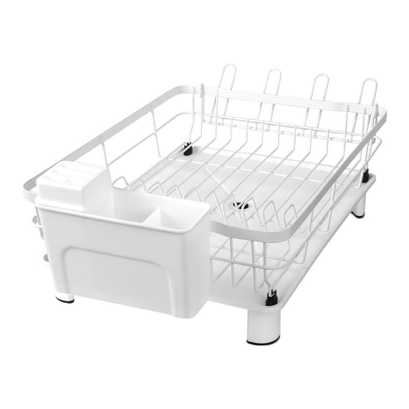 Dish Drying Rack Stainless Steel Dish Drainer with Drip Tray and Utensil Holder - White