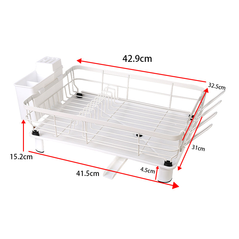 Dish Drying Rack Stainless Steel Dish Drainer with Drip Tray and Utensil Holder - White