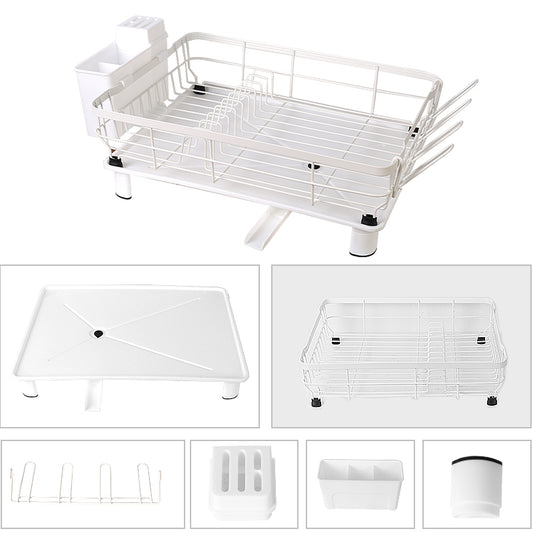 Dish Drying Rack Stainless Steel Dish Drainer with Drip Tray and Utensil Holder - White