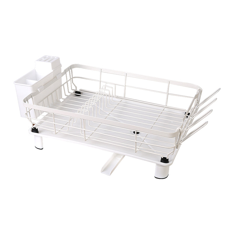 Dish Drying Rack Stainless Steel Dish Drainer with Drip Tray and Utensil Holder - White