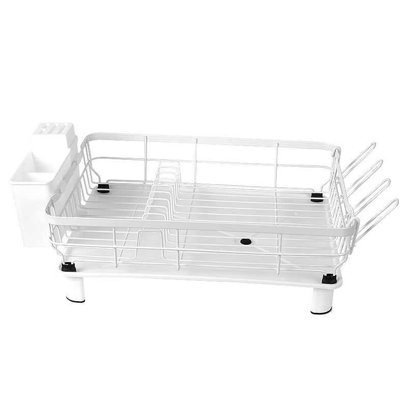 Dish Drying Rack Stainless Steel Dish Drainer with Drip Tray and Utensil Holder - White