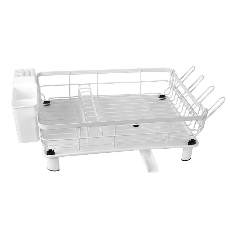 Dish Drying Rack Stainless Steel Dish Drainer with Drip Tray and Utensil Holder - White