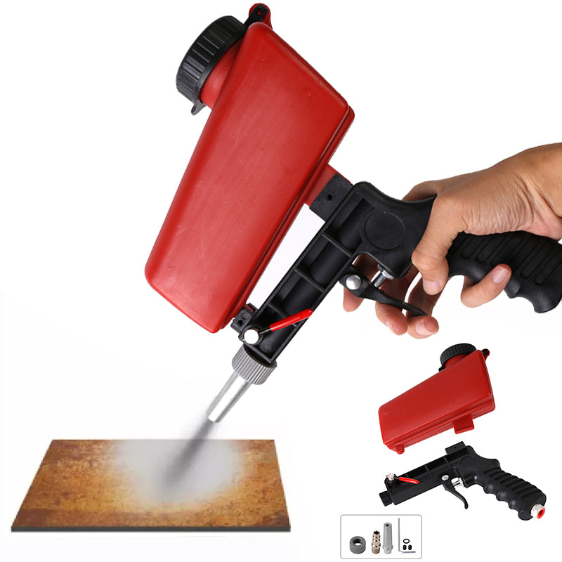 Air Sandblasting Gun Compressor Handheld Sand Blaster Shot for Remove Stains Rust and Clean Surfaces - Black + Red