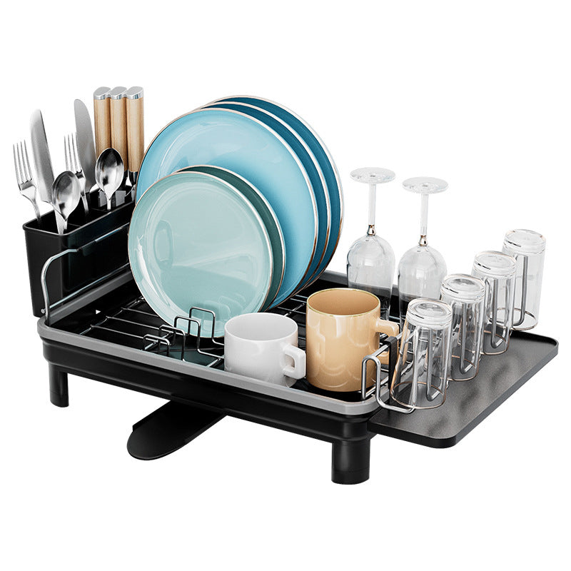 Dish Drying Rack Multifunctional Tableware Drain Rack Stainless Steel Dish Drainers for Kitchen Counter - Black