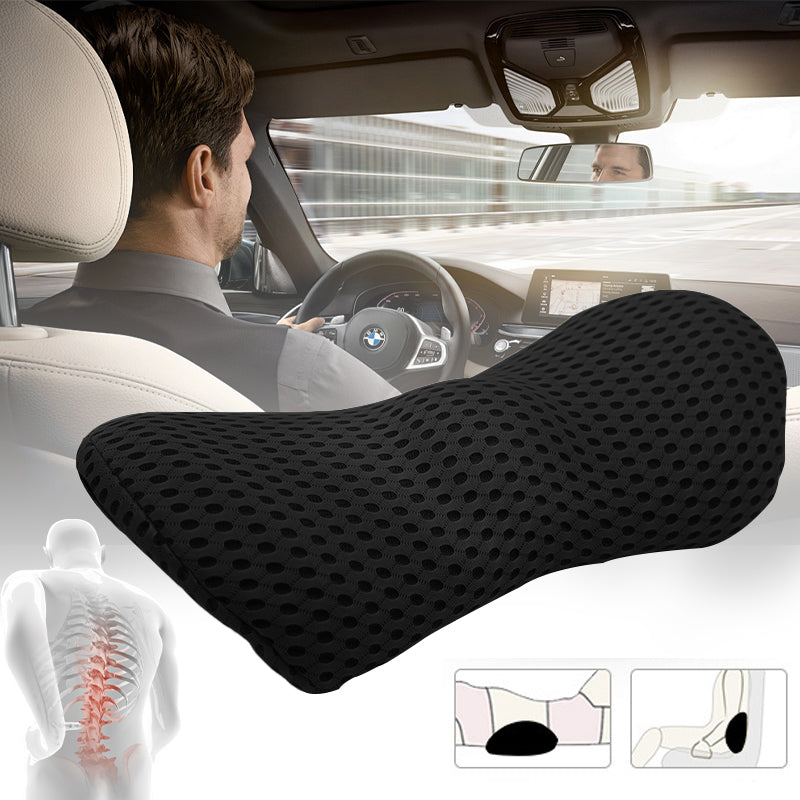 Car Lumbar Support Memory Pillow Chair Cushion for Sleep and Lower Back Relief Pain Black Grey