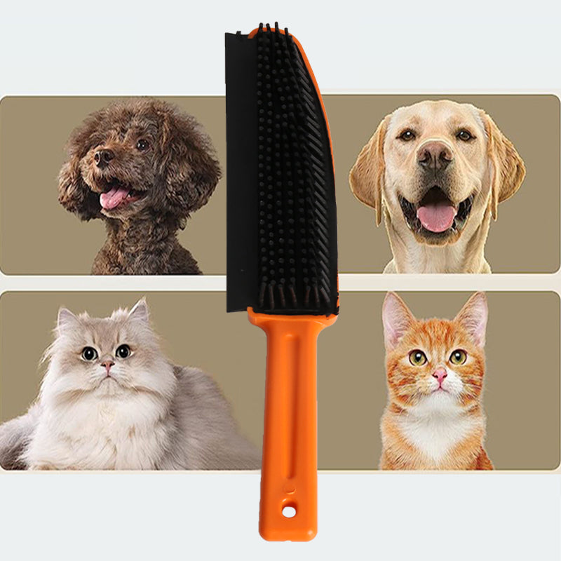 Rubber Broom Carpet Rake Fur Remover Broom with Squeegee for Pet Hair Removal - Black+Orange