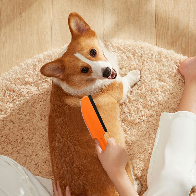 Rubber Broom Carpet Rake Fur Remover Broom with Squeegee for Pet Hair Removal - Black+Orange