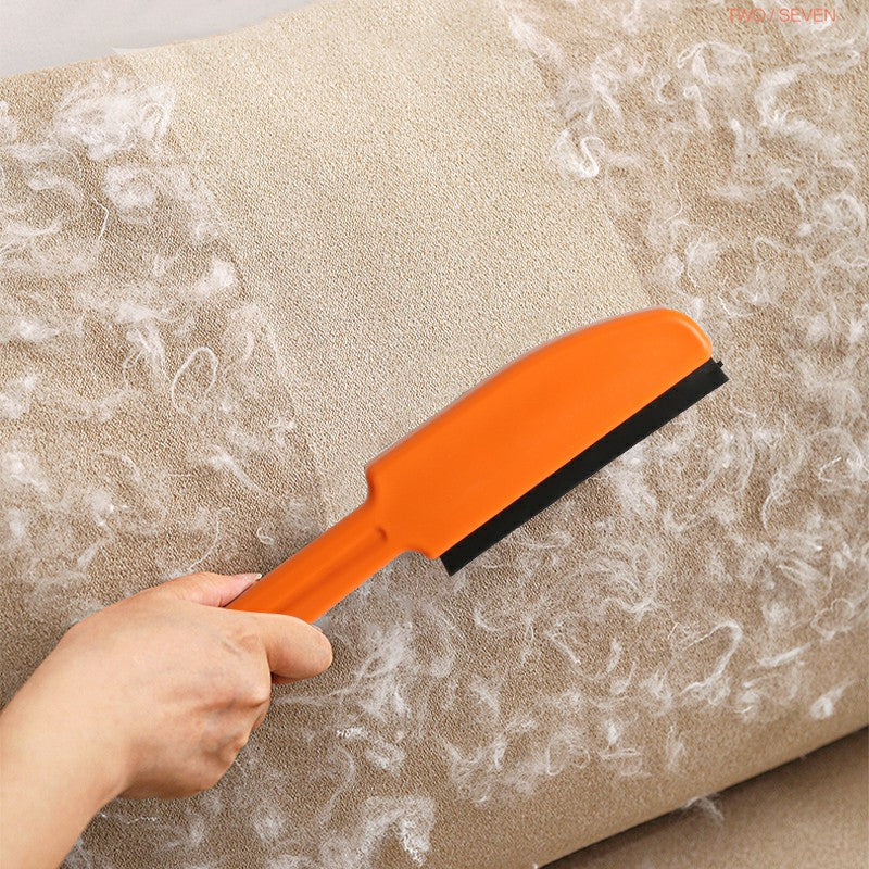 Rubber Broom Carpet Rake Fur Remover Broom with Squeegee for Pet Hair Removal - Black+Orange