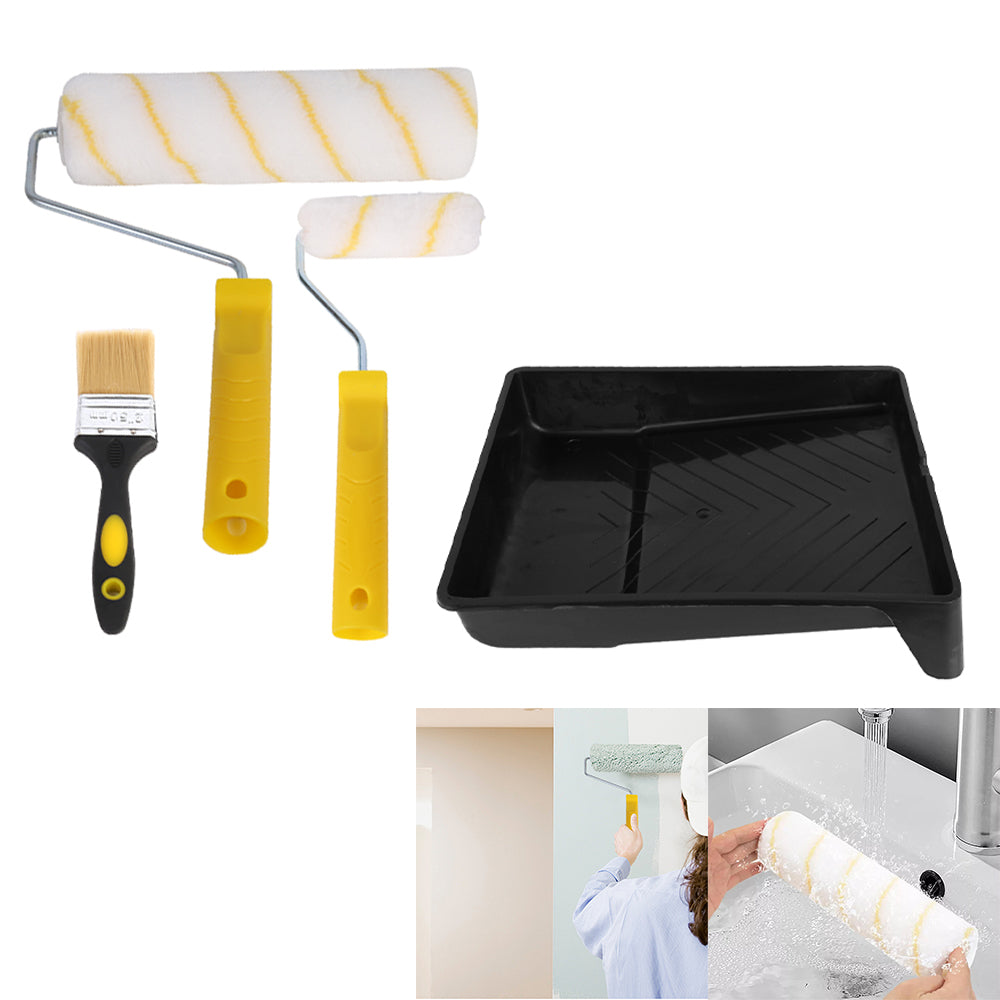 Paint Roller Set Decorating Painting Tool Rollers Brush Kit with Soft Sleeves Replacement and Tray