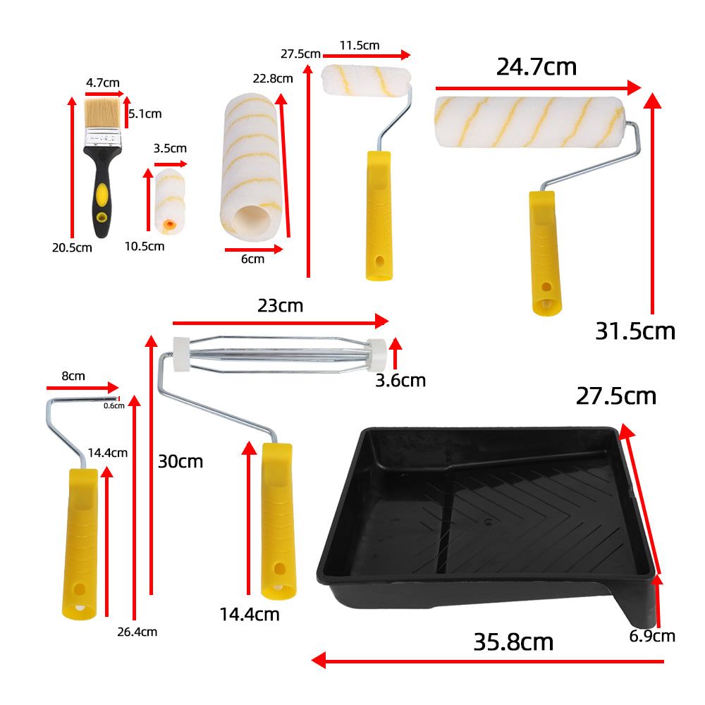 Paint Roller Set Decorating Painting Tool Rollers Brush Kit with Soft Sleeves Replacement and Tray