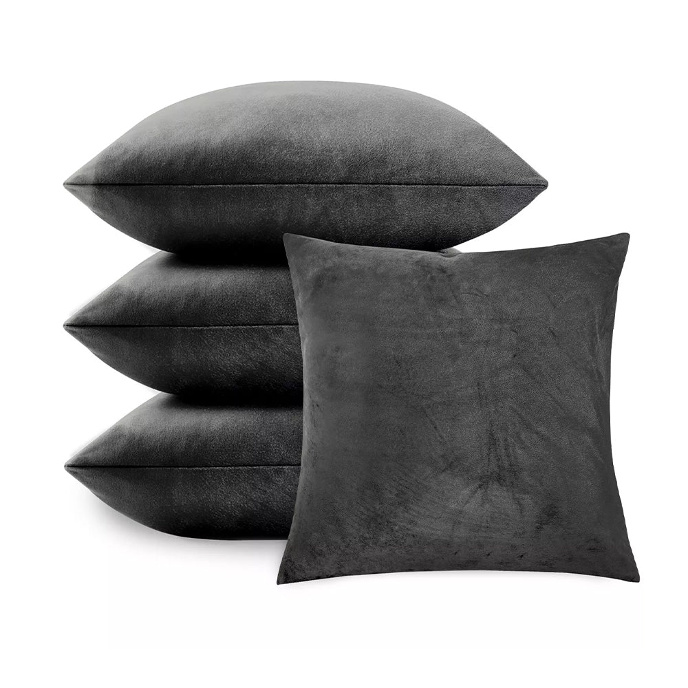 4 Pack Velvet Cushion Cover Square Pillow Decor Bed Sofa Cushion Cover 45x45cm dark grey/light grey/silver