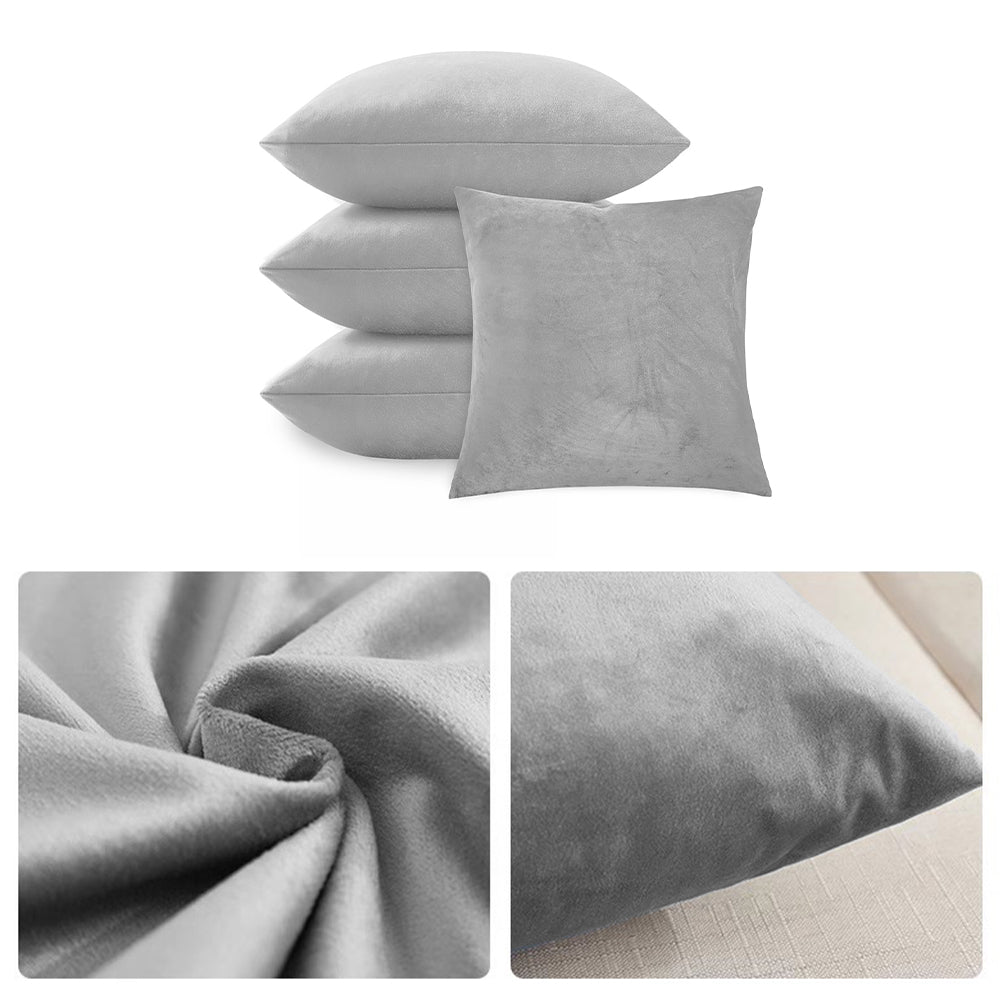 4 Pack Velvet Cushion Cover Square Pillow Decor Bed Sofa Cushion Cover 45x45cm dark grey/light grey/silver