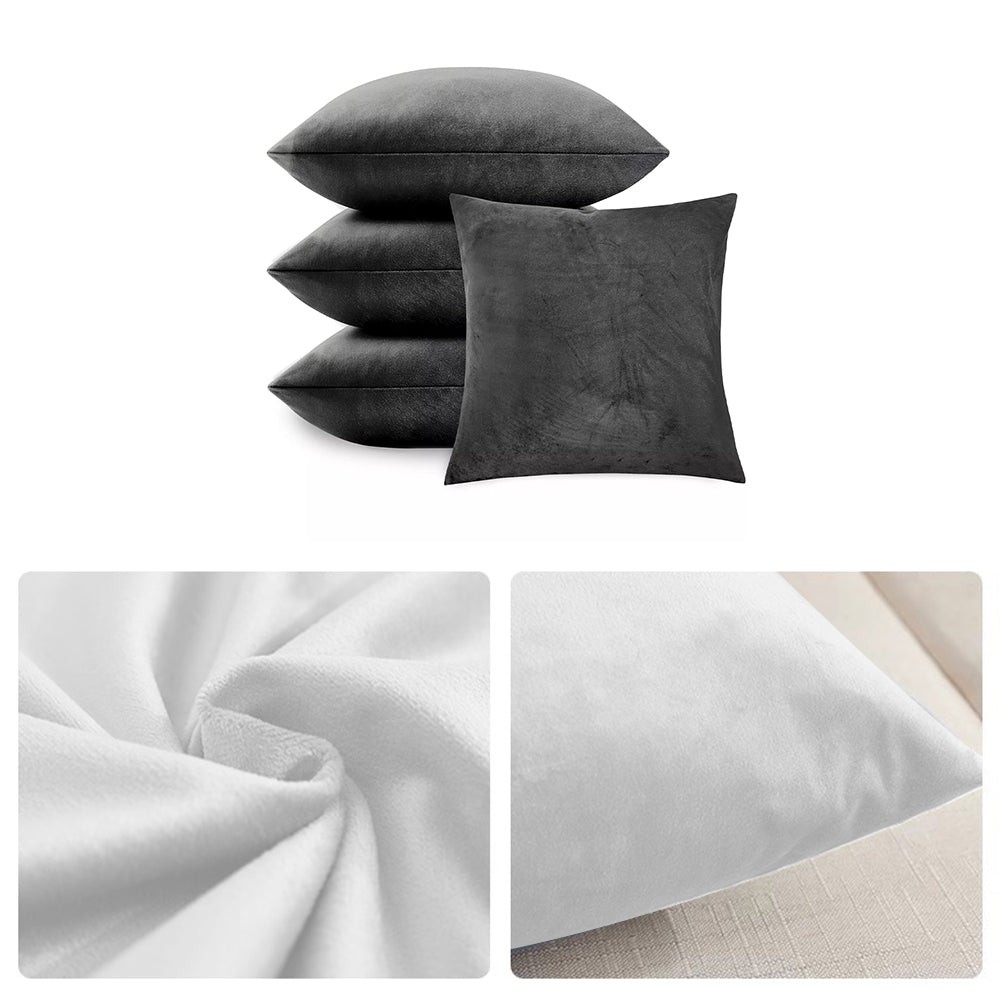 4 Pack Velvet Cushion Cover Square Pillow Decor Bed Sofa Cushion Cover 45x45cm dark grey/light grey/silver