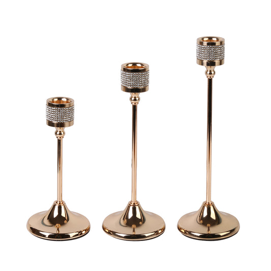 3 Pcs Candlestick Holder Metal Decorative Candle Holder for Taper Candle for Fireplace Mantel Dining Table - Gold