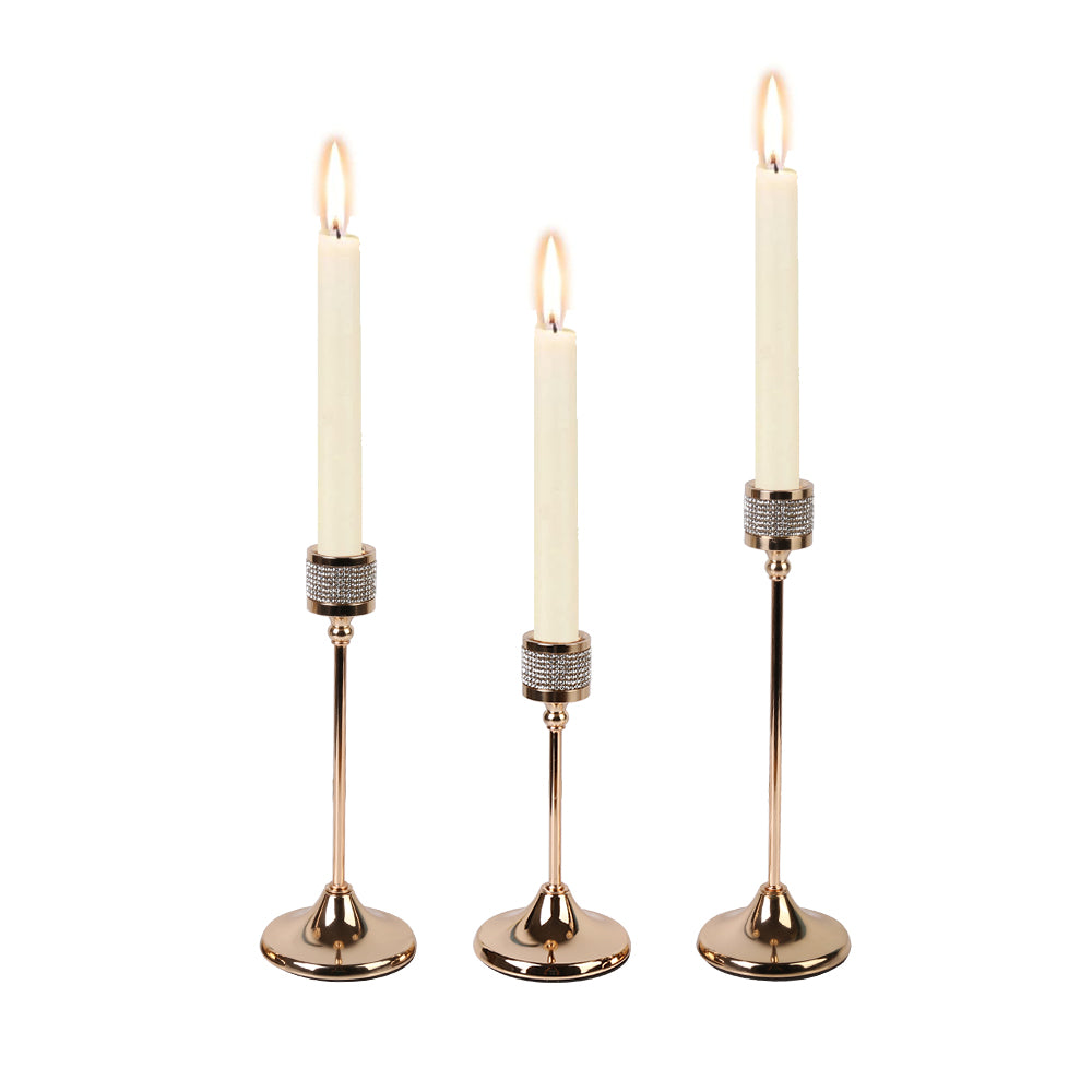 3 Pcs Candlestick Holder Metal Decorative Candle Holder for Taper Candle for Fireplace Mantel Dining Table - Gold