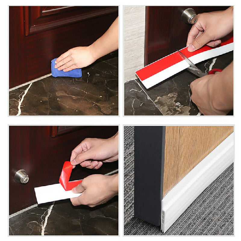 2m Draught Excluder Strong Adhesive Door Draft Stopper Soundproof Door Seal Strip for Bottom of Door - Black/White/Brown