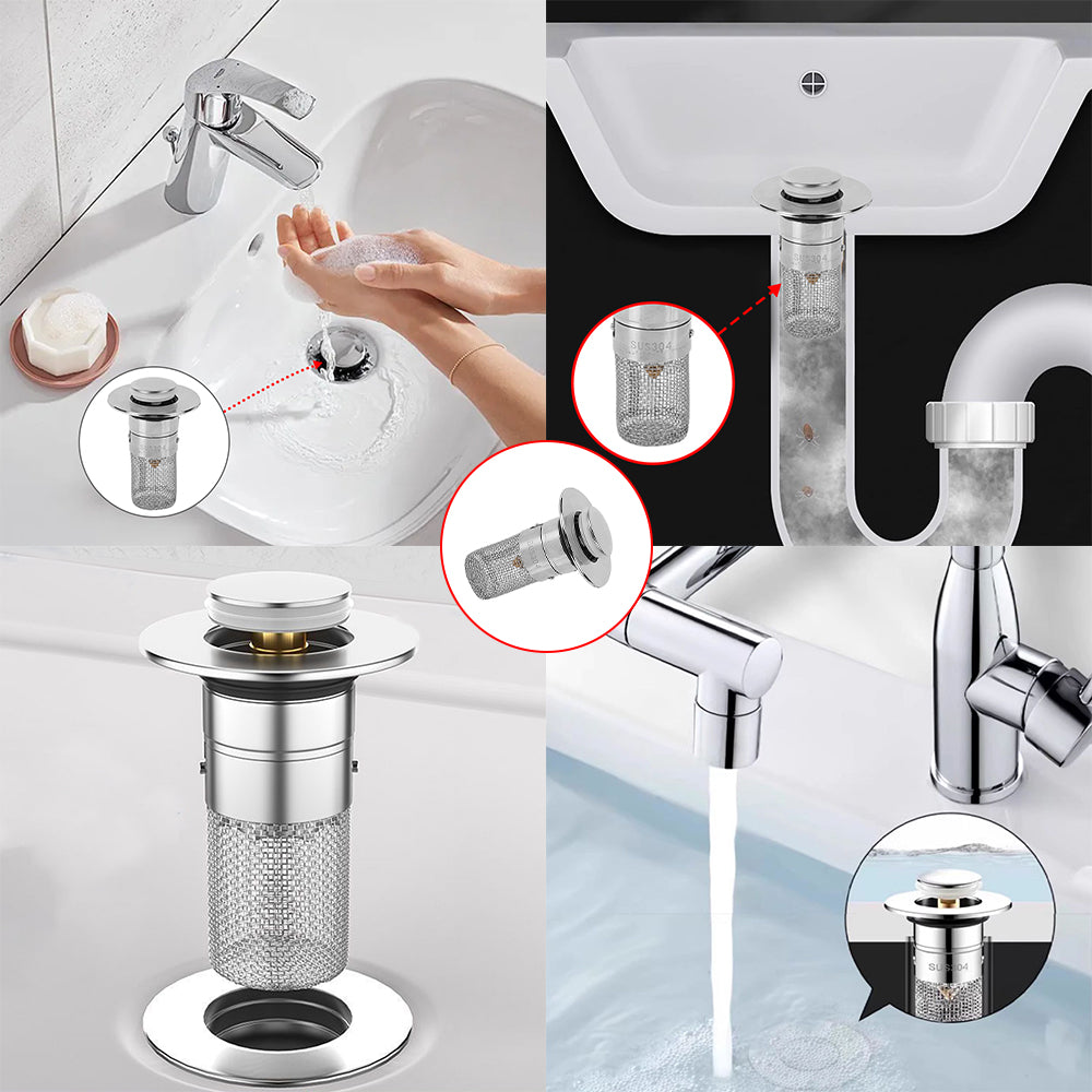 2 Pack Bathroom Sink Stopper Stainless Steel Sink Filter Plugs Plugs Pop Up Drain Stoppers for Wash Basins Bathroom Kitchen Sink