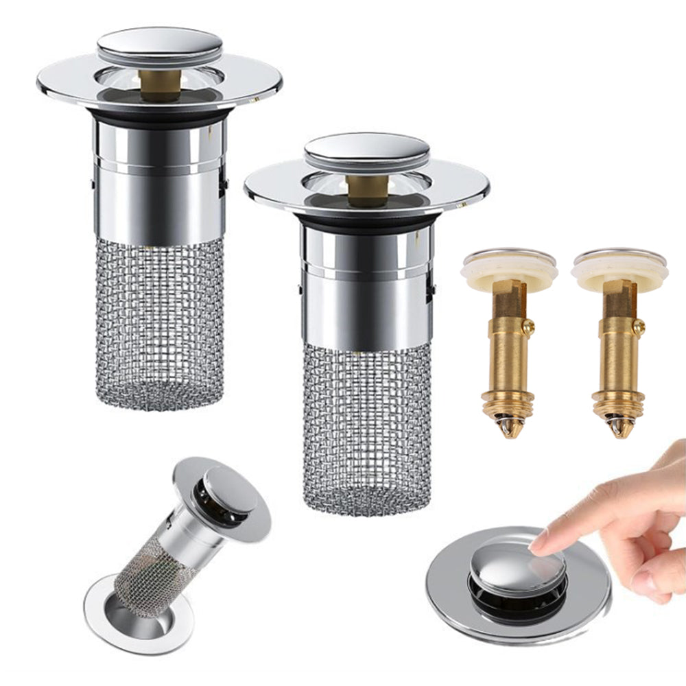 2 Pack Bathroom Sink Stopper Stainless Steel Sink Filter Plugs Plugs Pop Up Drain Stoppers for Wash Basins Bathroom Kitchen Sink