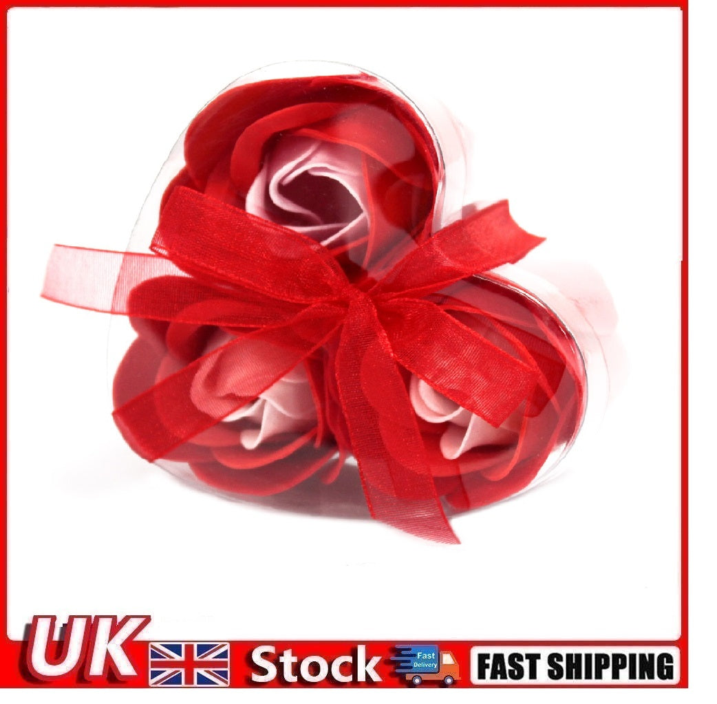 Set of 3 Soap Flower Heart Box - Red Roses - Per case: 1 Piece