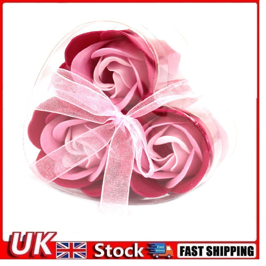 Set of 3 Soap Flower Heart Box - Pink Roses - Per case: 1 Piece