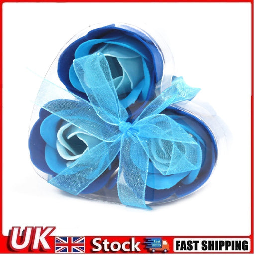 Set of 3 Soap Flower Heart Box - Blue Wedding Roses - Per case 1 Piece