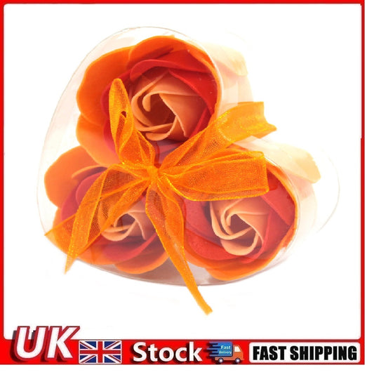 Set of 3 Soap Flower Heart Box - Peach Roses - Per case: 1 Piece