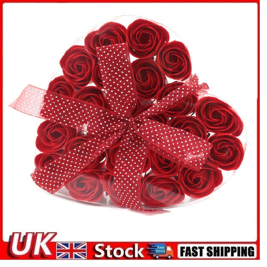 Set of 24 Soap Flower Heart Box - Red Roses - Per case: 1 Piece