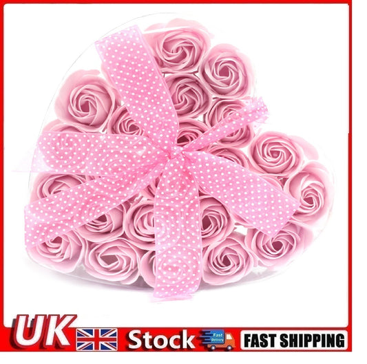 Set of 24 Soap Flower Heart Box - Pink Roses - Per case: 1 Piece