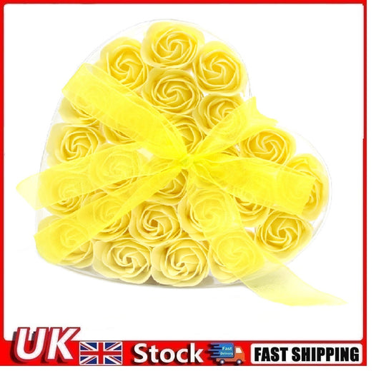 Set of 24 Soap Flower Heart Box - Yellow Roses - Per case: 1 Piece