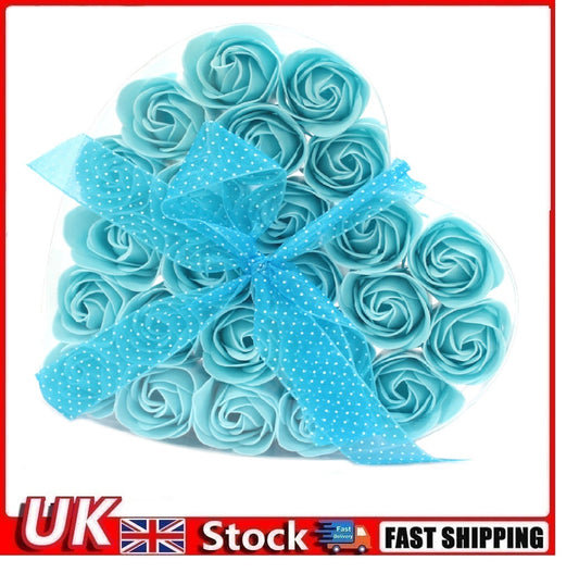 Set of 24 Soap Flower Heart Box - Blue Roses - Per case: 1 Piece