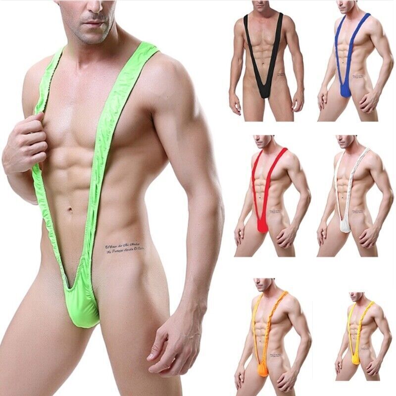 Men Sexy V-shaped Mankini Panties Thong Suspender One-piece Bodysuit Swimwear UK