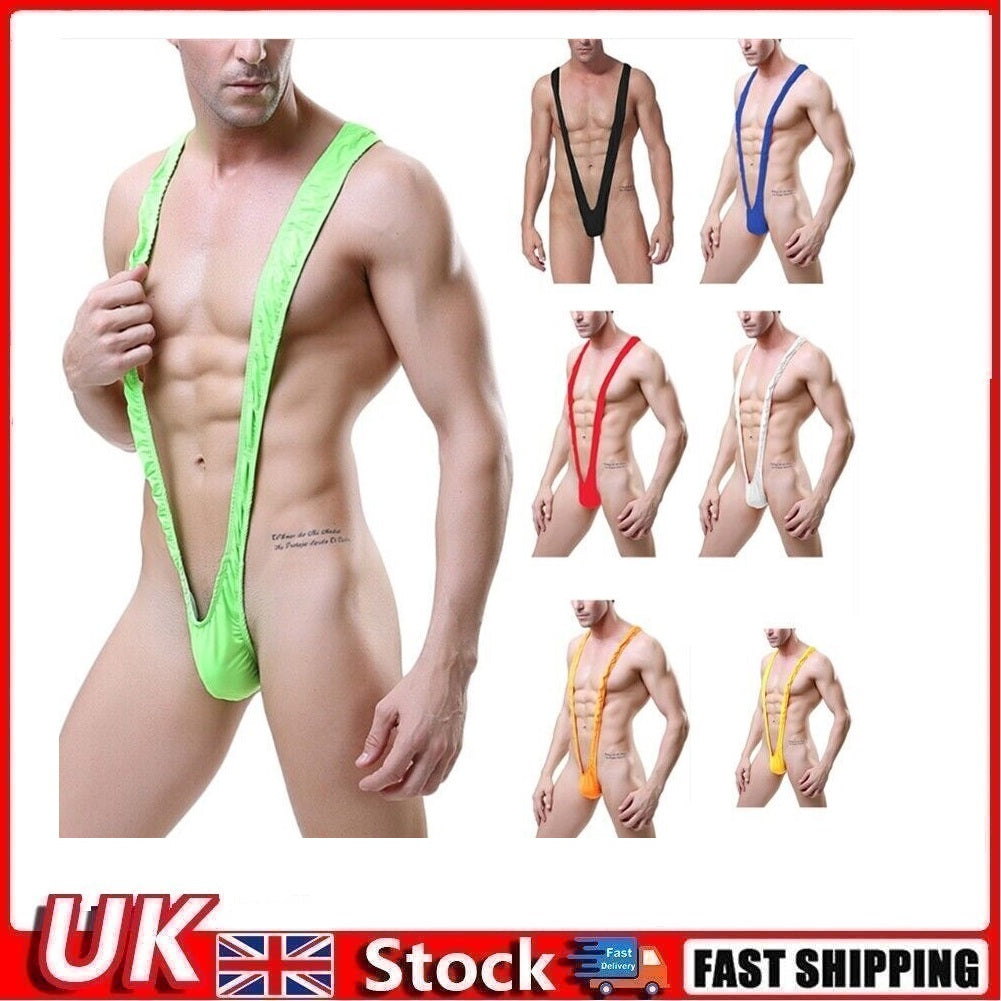 Men Sexy V-shaped Mankini Panties Thong Suspender One-piece Bodysuit Swimwear UK