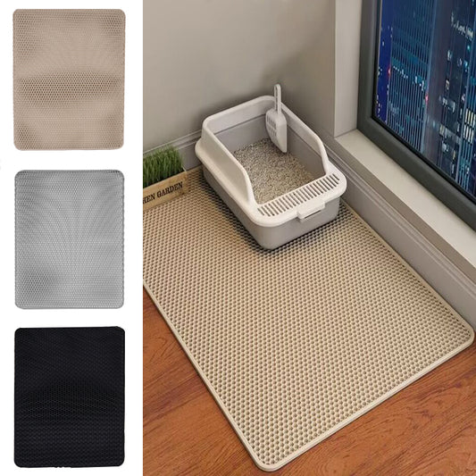 Double Layer Cat Litter Mat Non Slip Cat Litter Trapper Washable Pad for Cats Litter Box Paw Clean - Khaki Grey Black