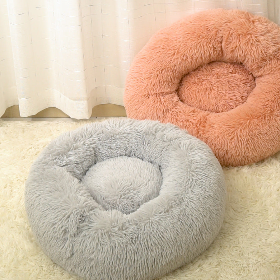 Detachable and Washable Comfy Donut Extra Large Dog Cat Beds Warm Bed Pet Round Plush Puppy Beds Sizes 80cm 100cm Green Light Grey Pink