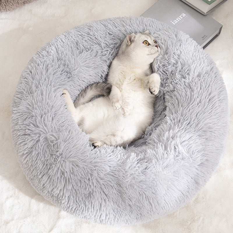 Detachable and Washable Comfy Donut Extra Large Dog Cat Beds Warm Bed Pet Round Plush Puppy Beds Sizes 80cm 100cm Green Light Grey Pink