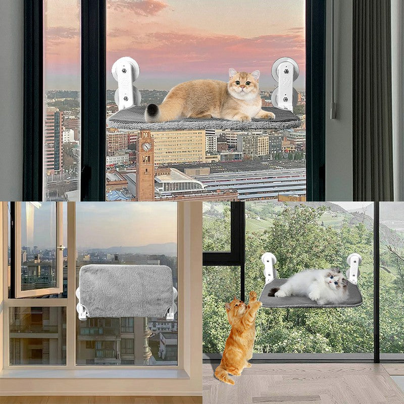 Cat Window Hammock Cordless Folding Cat Window Perch with 4 Suction Cups Sturdy Frame for Glass Windows and Interior Walls