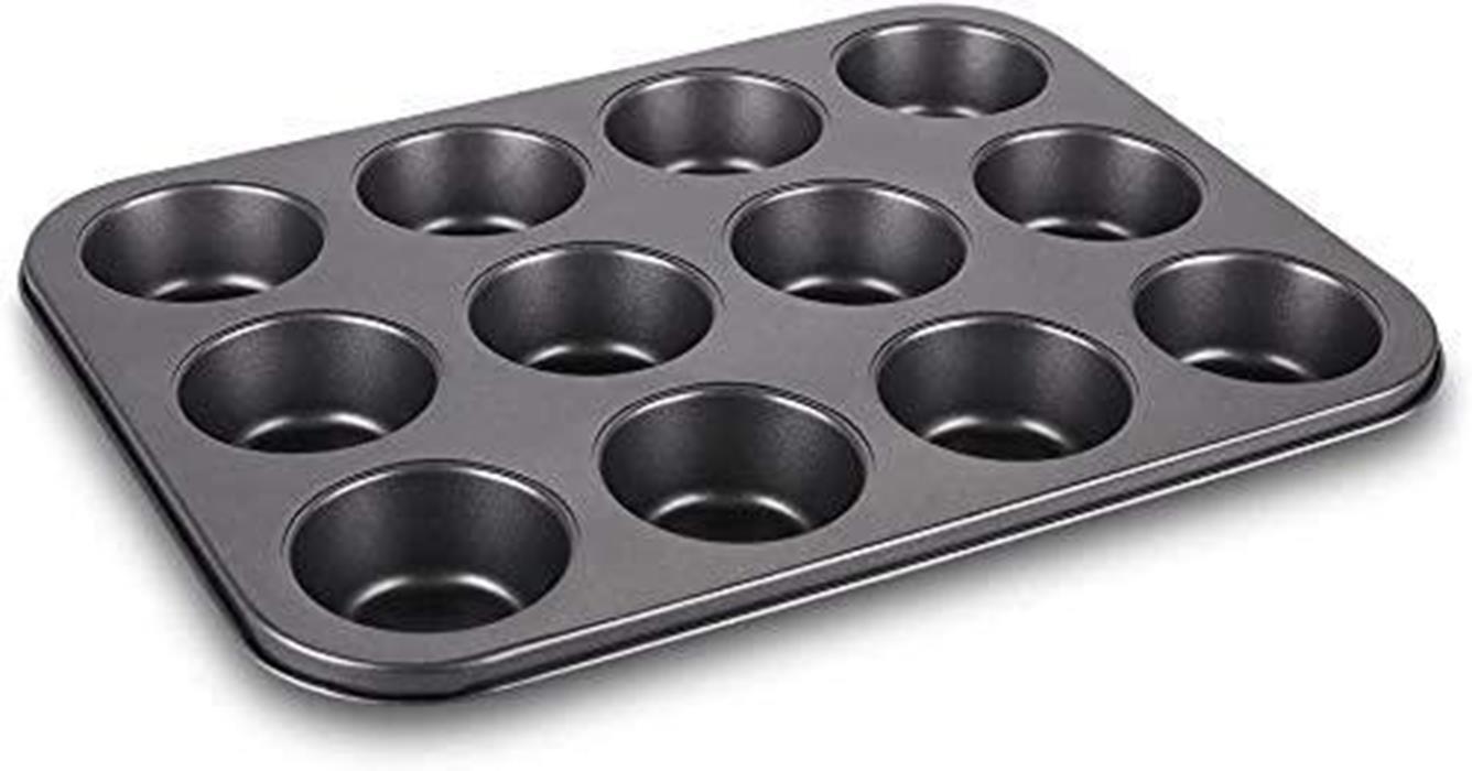 Muffin Pan Baking Tray 12 Black Cup Cake Bakeware Metal Cups Mould Pastry Bake