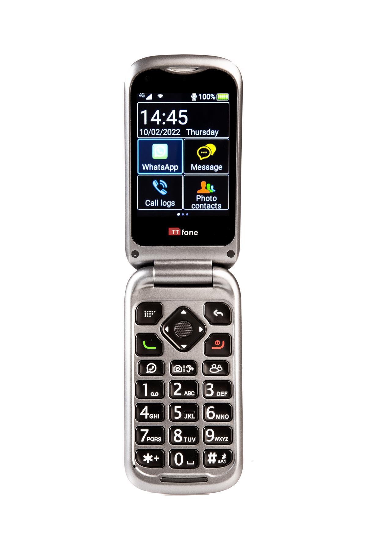 TT970 4G Whatsapp Touchscreen Senior Big Button Flip Mobile Phone - & Dock Charger, Lanyard & Vodafone Sim Card