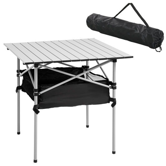 Aluminum Roll-Top Table Camping Outdoor Dining Foldable Silver Black