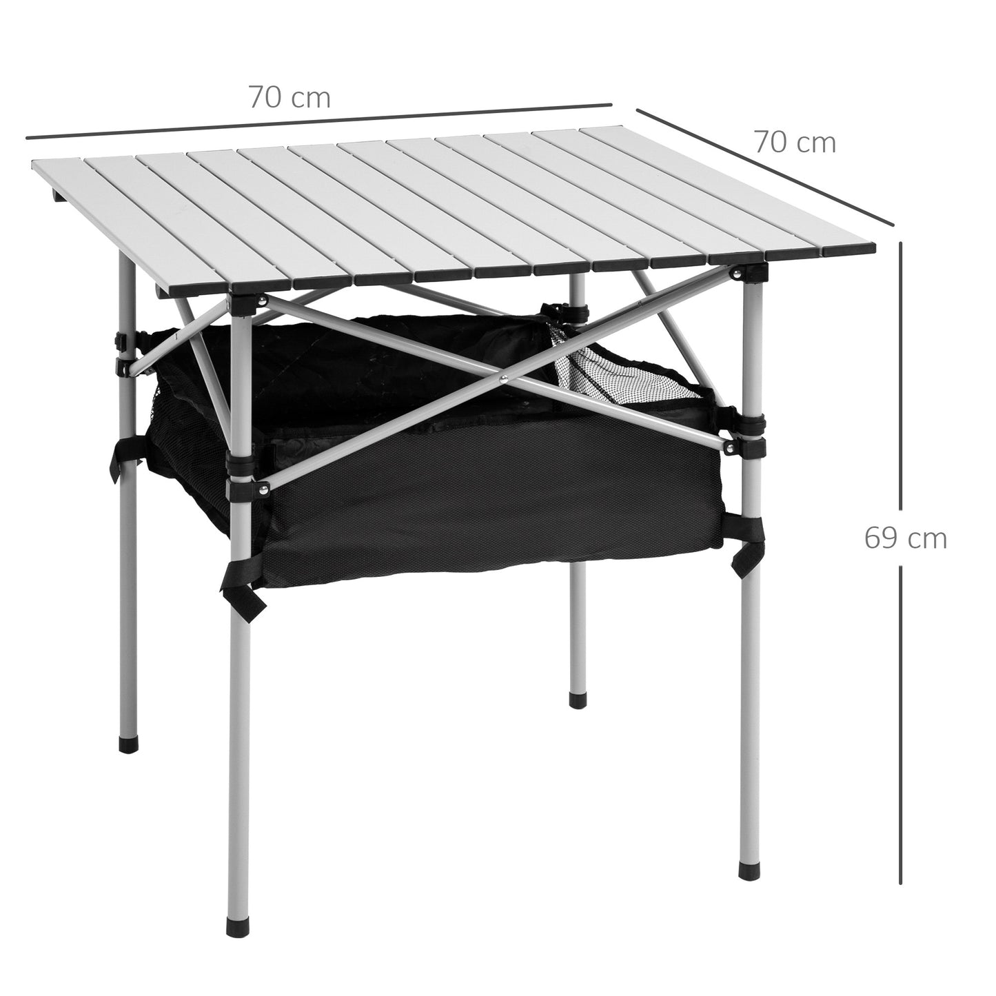 Aluminum Roll-Top Table Camping Outdoor Dining Foldable Silver Black