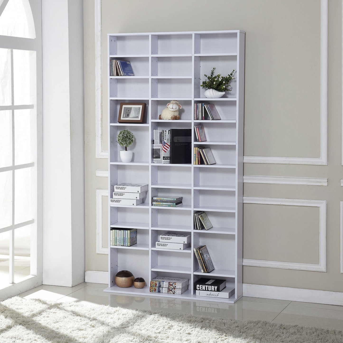 HOMCOM CD DVD Media Storage Shelves Display Shelf Racks Wooden Frame White