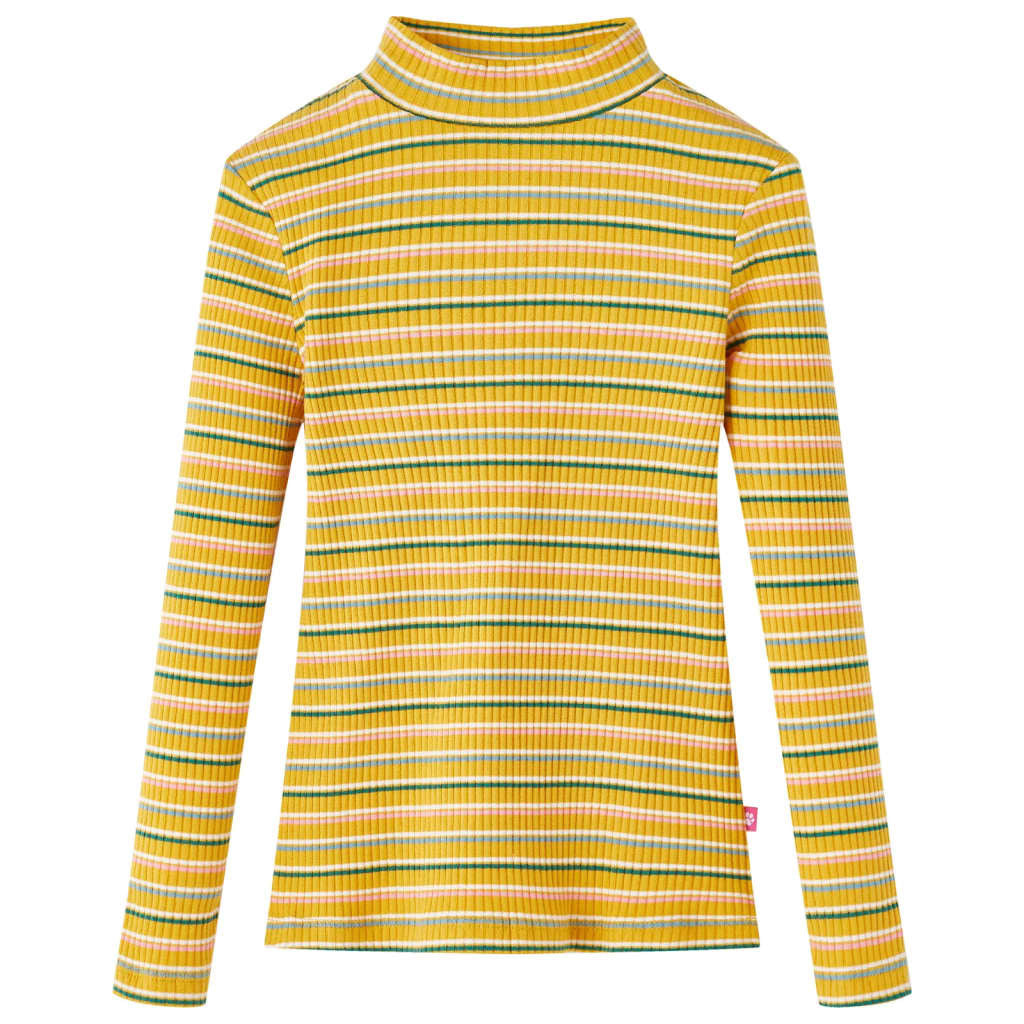 Kids' T-shirt with Long Sleeves Mock Turtleneck Stripes Ochre 140